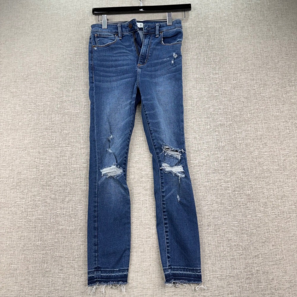 Abercrombie & Fitch Super Skinny Ankle High Rise Distressed Jeans Blue 24 00S
